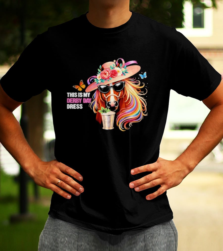 This Is My Derby Day Dress Horse Racing Party Butterfly Rainbow Hat Floral Cocktail T-Shirt