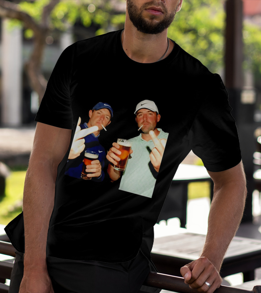 Rory McIlroy Scottie Scheffler Golf Middle Finger Beer Cigarettes T-Shirt