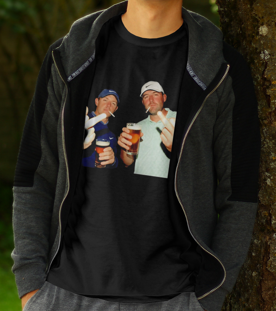 Rory McIlroy Scottie Scheffler Golf Middle Finger Beer Cigarettes T-Shirt