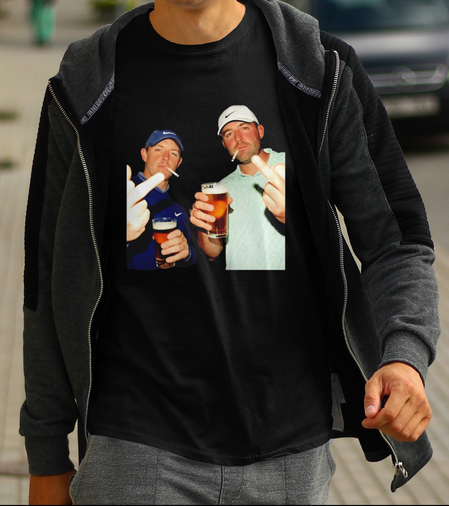 Rory McIlroy Scottie Scheffler Golf Middle Finger Beer Cigarettes T-Shirt