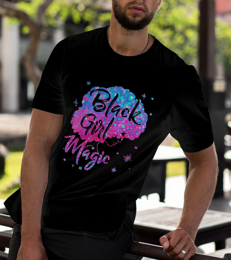 Black Girl Magic Vibrant Neon Glitter Afro T-Shirt