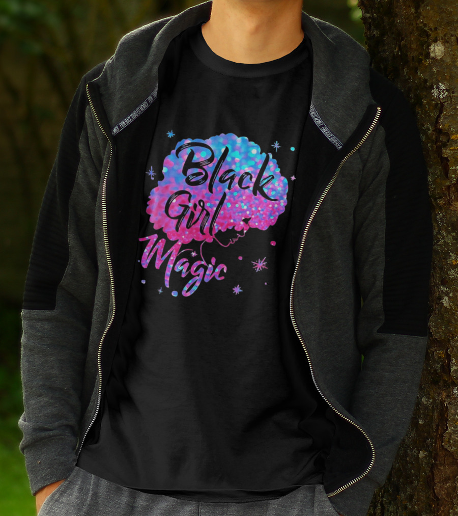 Black Girl Magic Vibrant Neon Glitter Afro T-Shirt