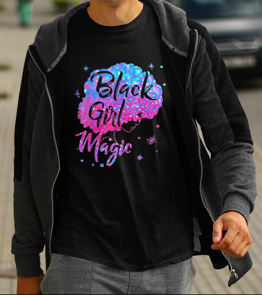 Black Girl Magic Vibrant Neon Glitter Afro T-Shirt