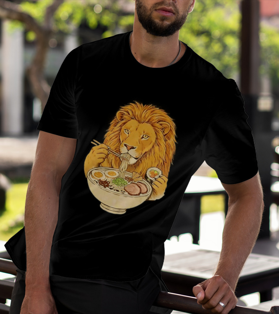 King Lion Eating Ramen Noodles With Sushi Meme T-Shirt