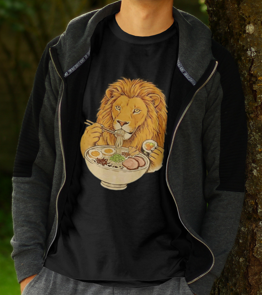 King Lion Eating Ramen Noodles With Sushi Meme T-Shirt
