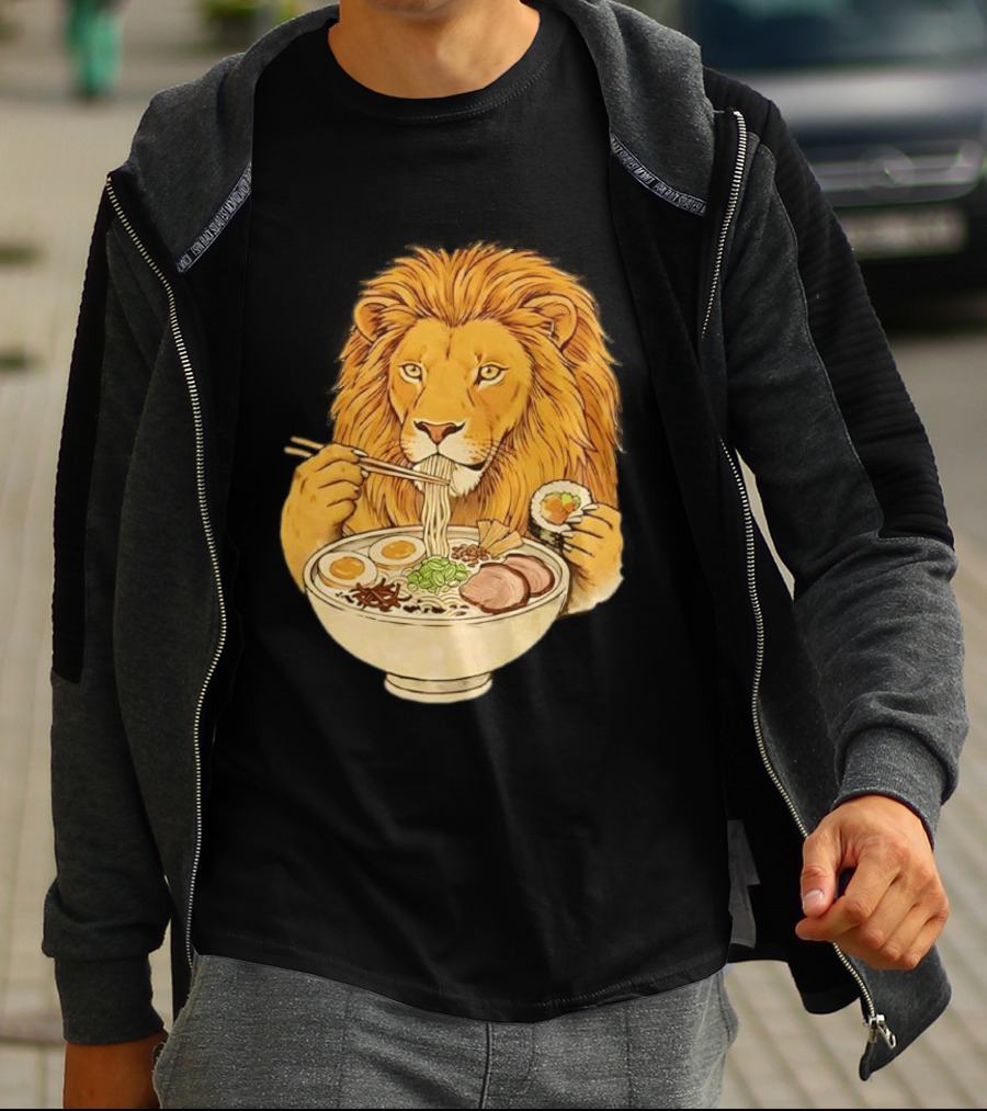 King Lion Eating Ramen Noodles With Sushi Meme T-Shirt