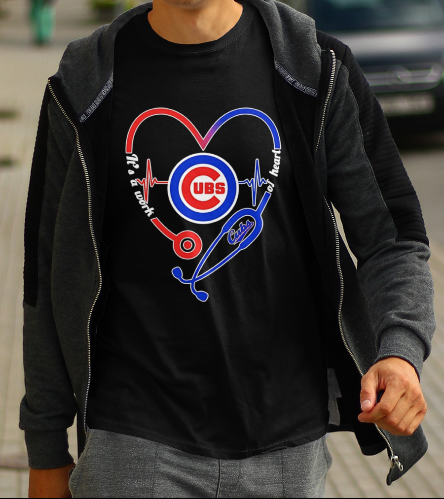 Chicago Cubs Heartbeat Stethoscope Work Of Heart T-Shirt