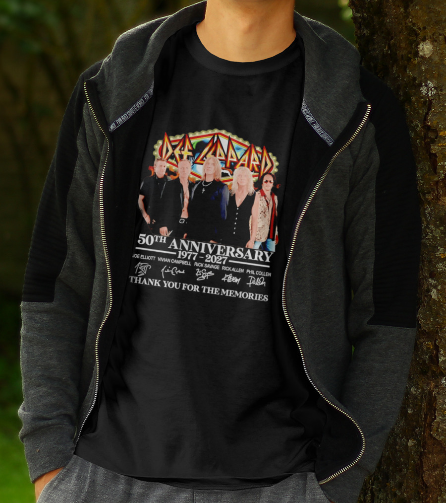 Def Leppard 50th Anniversary 1977 2027 Thank You For The Memories Signatures T-Shirt