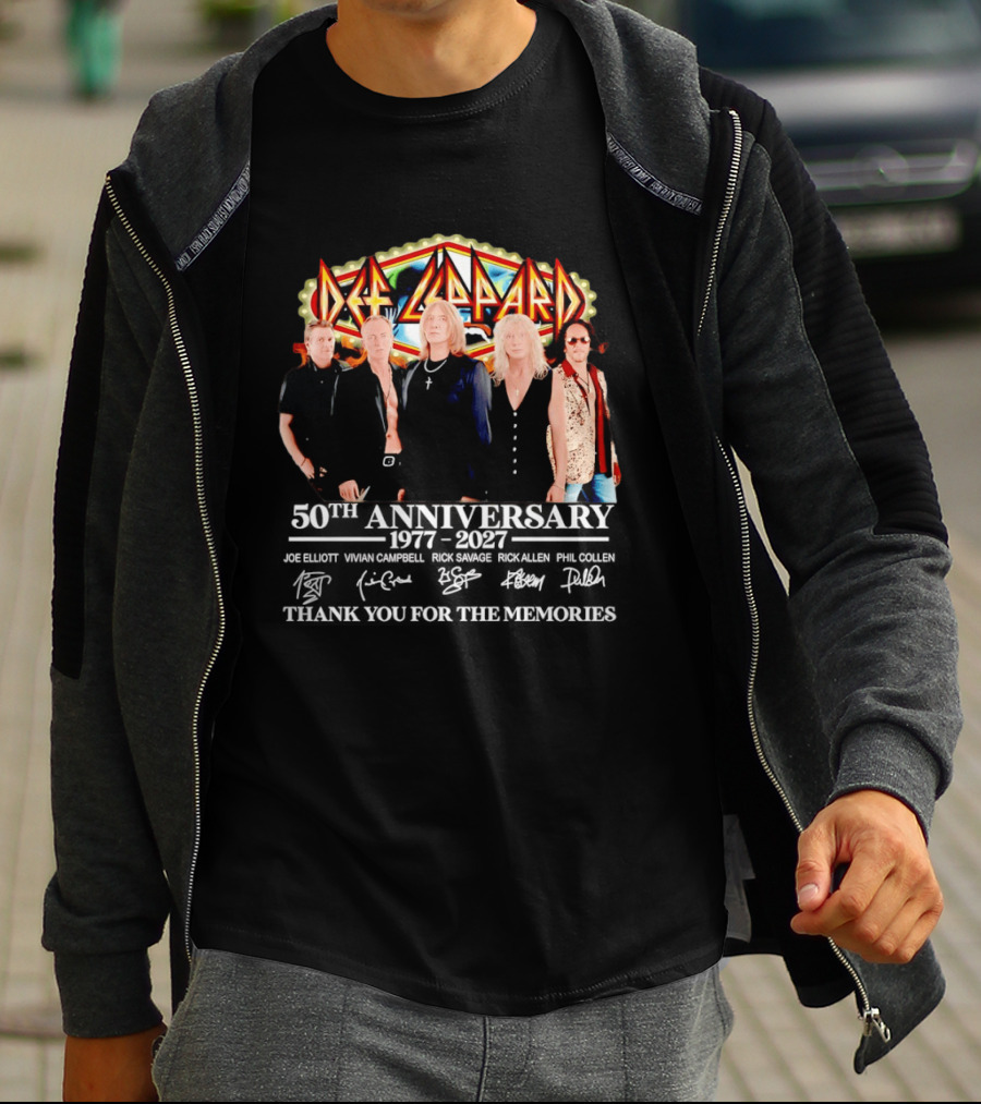Def Leppard 50th Anniversary 1977 2027 Thank You For The Memories Signatures T-Shirt