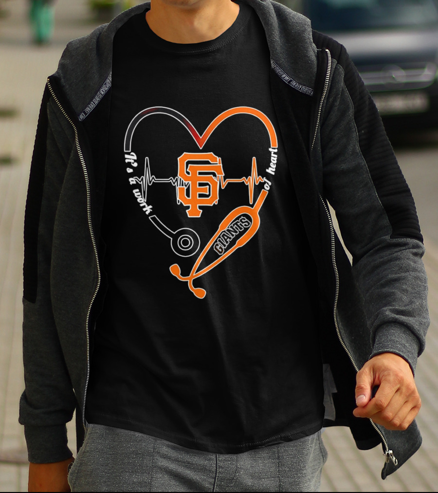San Francisco Giants Heart Stethoscope Work Of Heart Beat Shape T-Shirt