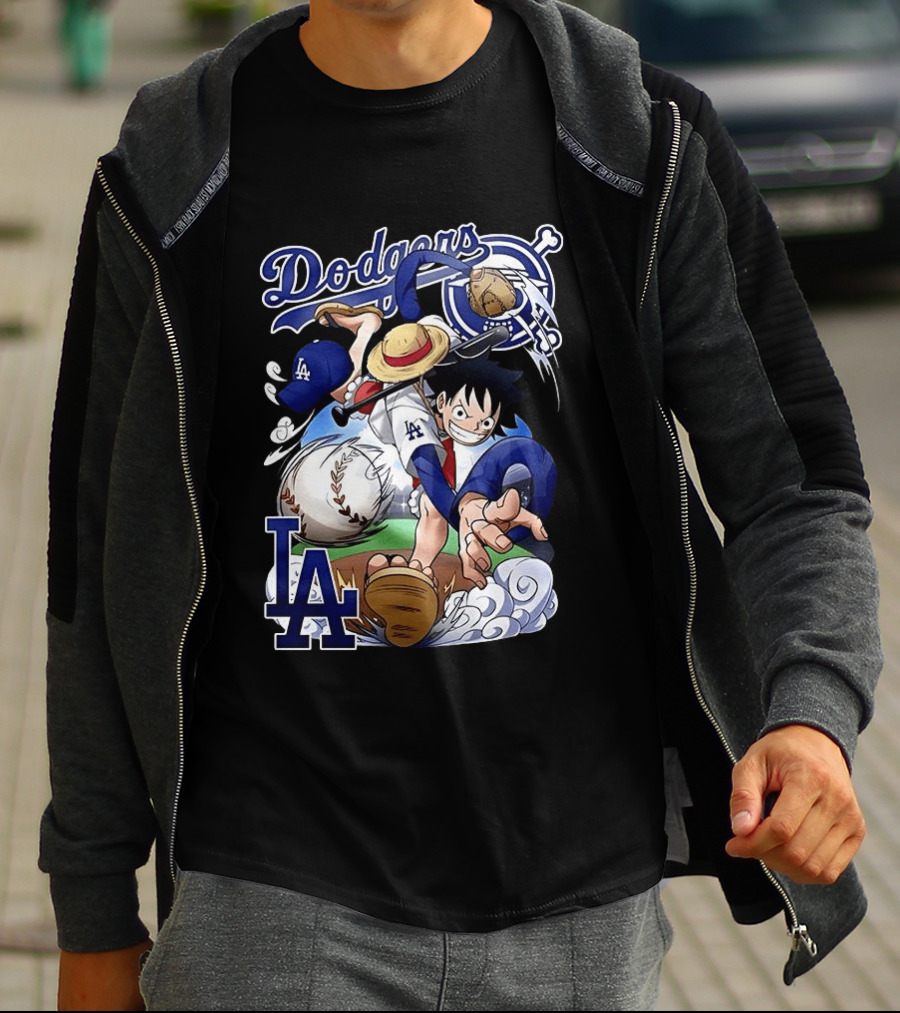 Luffy Los Angeles Dodgers One Piece Anime Crossover MLB Collaboration T-Shirt