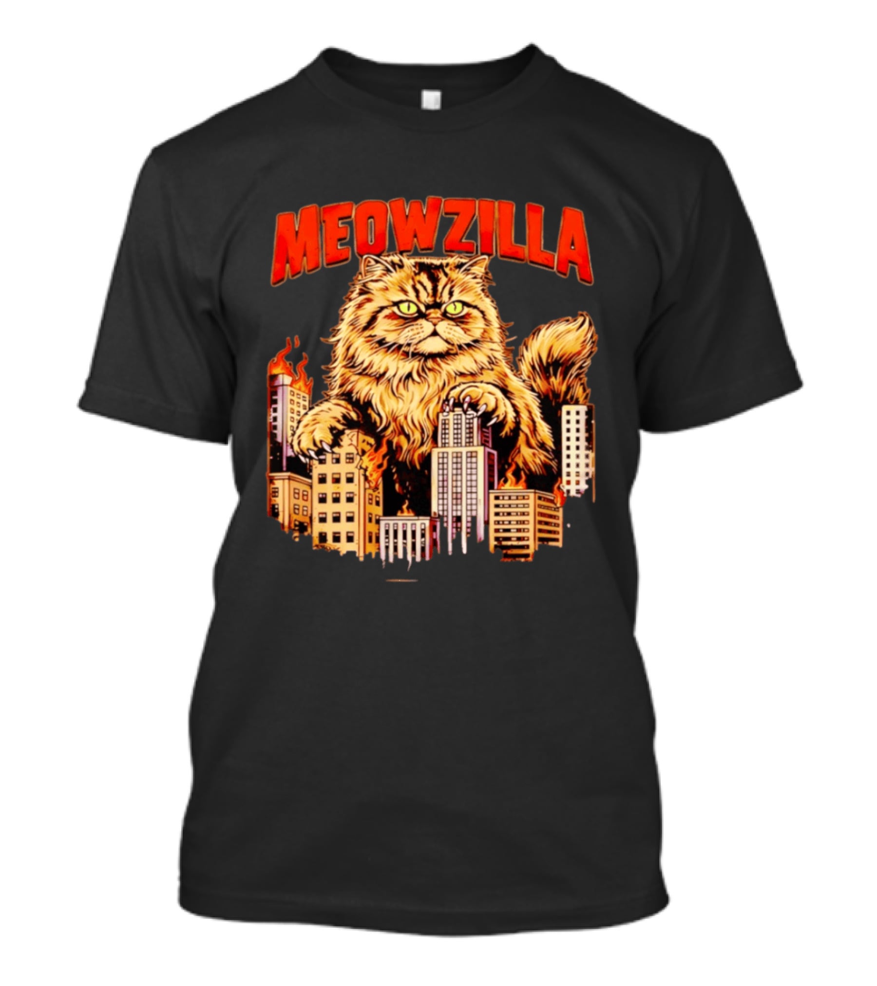 Meowzilla Giant Cat Rampage Over Burning City Skyline T-Shirt