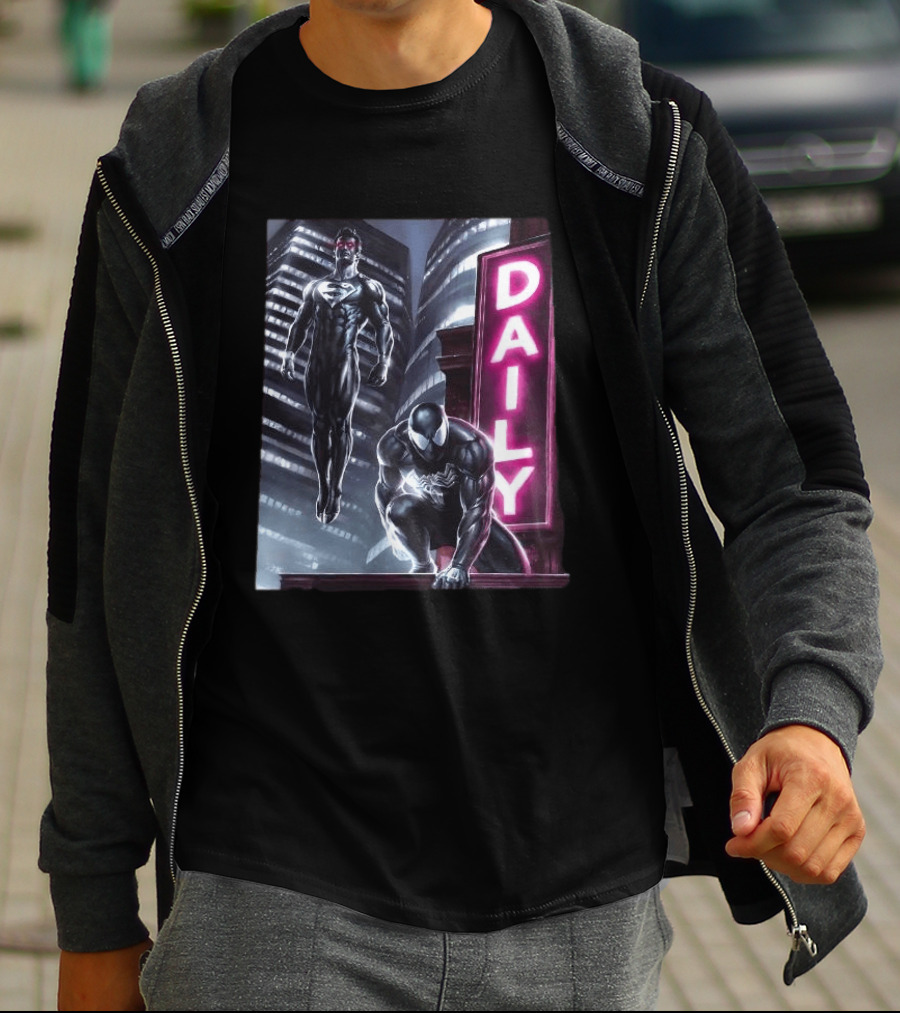Superman Spider Man Back In Black Daily Planet Superhero T-Shirt