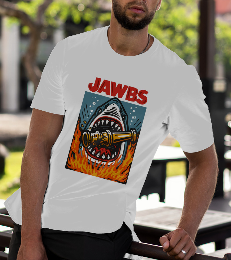 JAWS Jawbs Shark Biting Fire Hose Surrounded By Flames T-Shirt