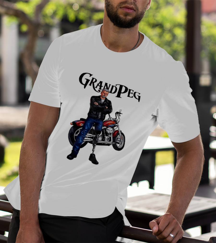 Grand Peg Biker With Motorcycle And Leather Jacket T-Shirt