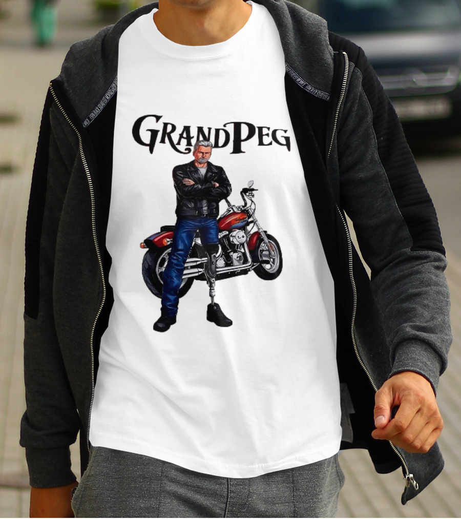 Grand Peg Biker With Motorcycle And Leather Jacket T-Shirt