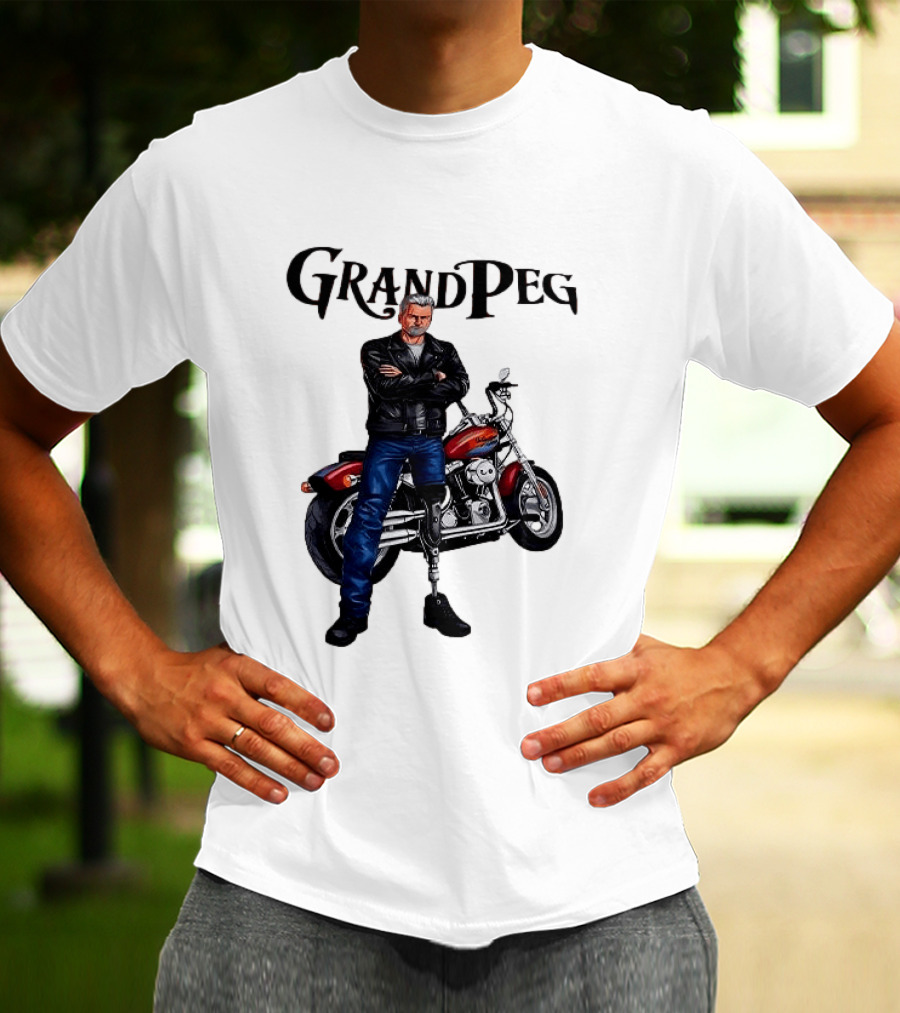 Grand Peg Biker With Motorcycle And Leather Jacket T-Shirt