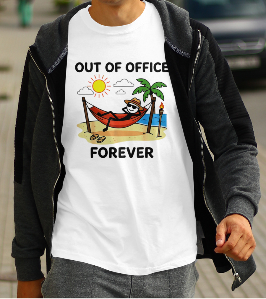 Out Of Office Forever Stick Figure In Hammock On Beach Vacation T-Shirt
