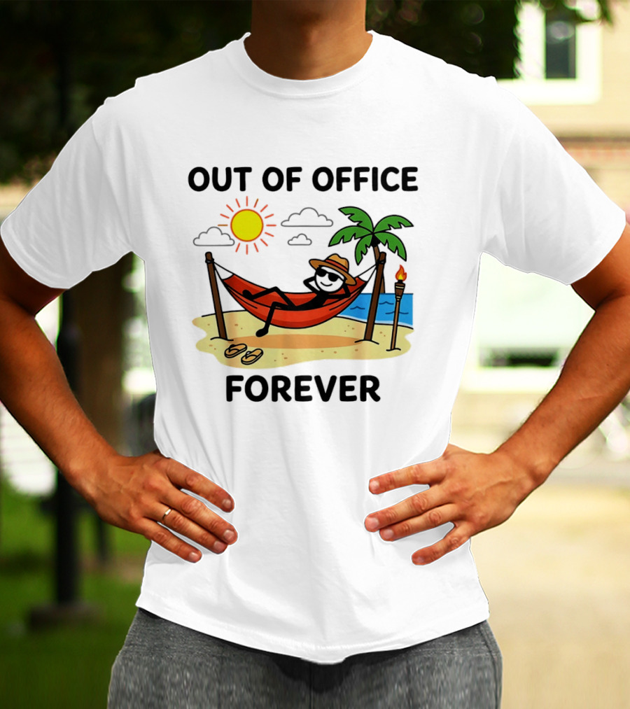 Out Of Office Forever Stick Figure In Hammock On Beach Vacation T-Shirt