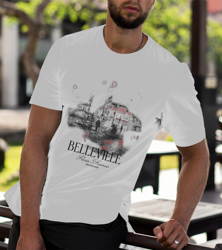 Belleville Paris France Travel Souvenir Vintage Style Depiction T-Shirt