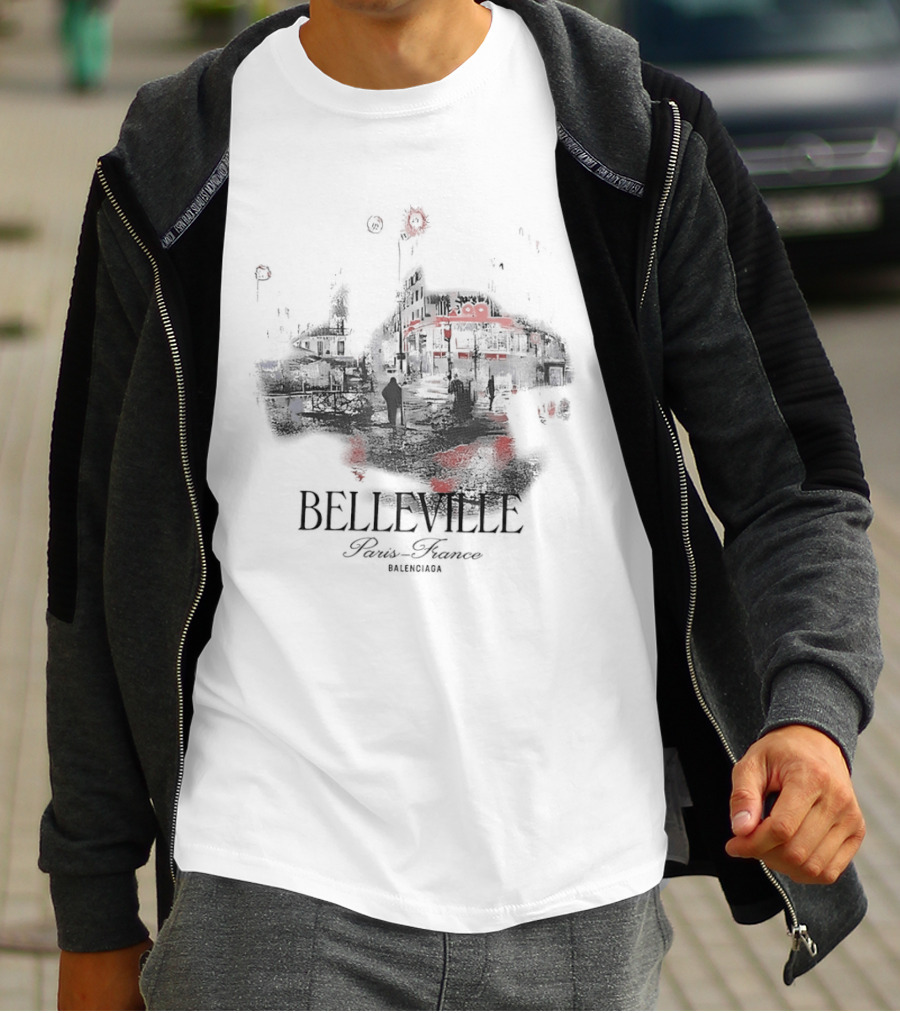 Belleville Paris France Travel Souvenir Vintage Style Depiction T-Shirt