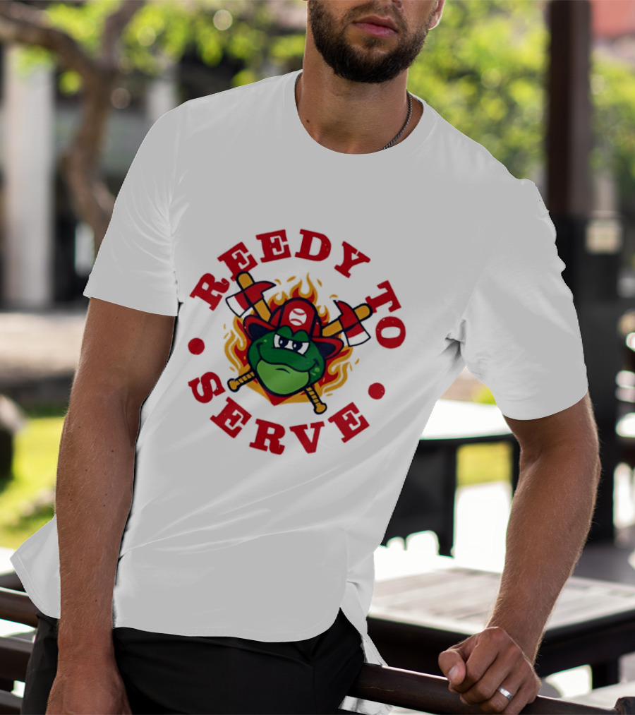 Reedy To Serve Reedy Rip'it The Frog Greenville Drive Baseball Firefighter T-Shirt