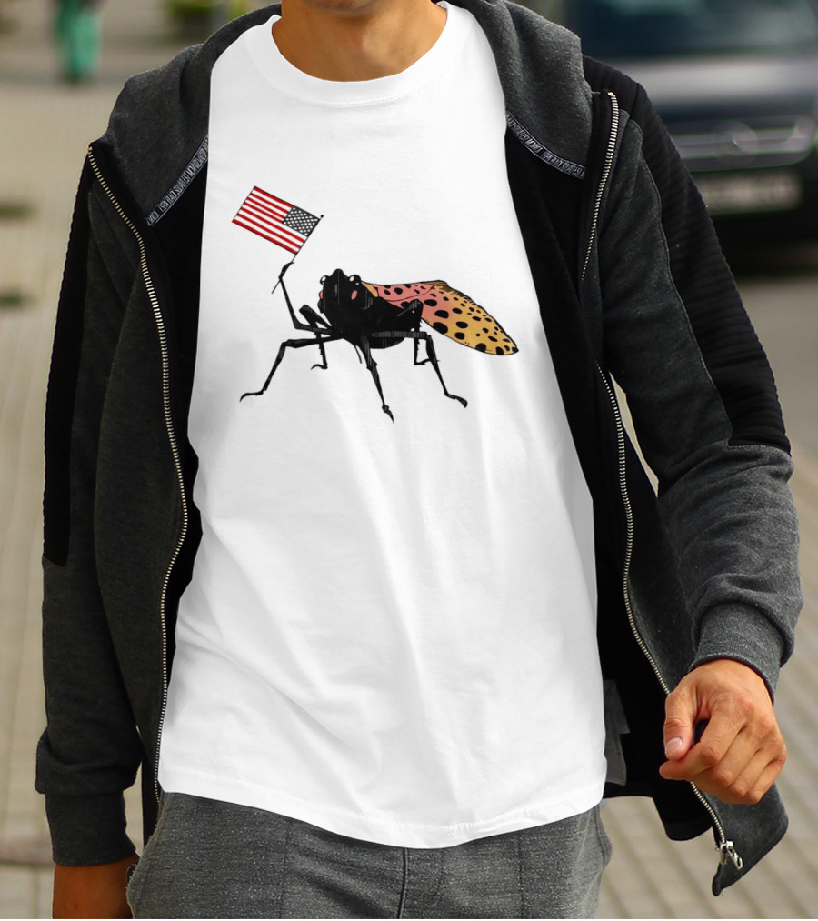Spotted Lanternfly Holding USA Flag T-Shirt