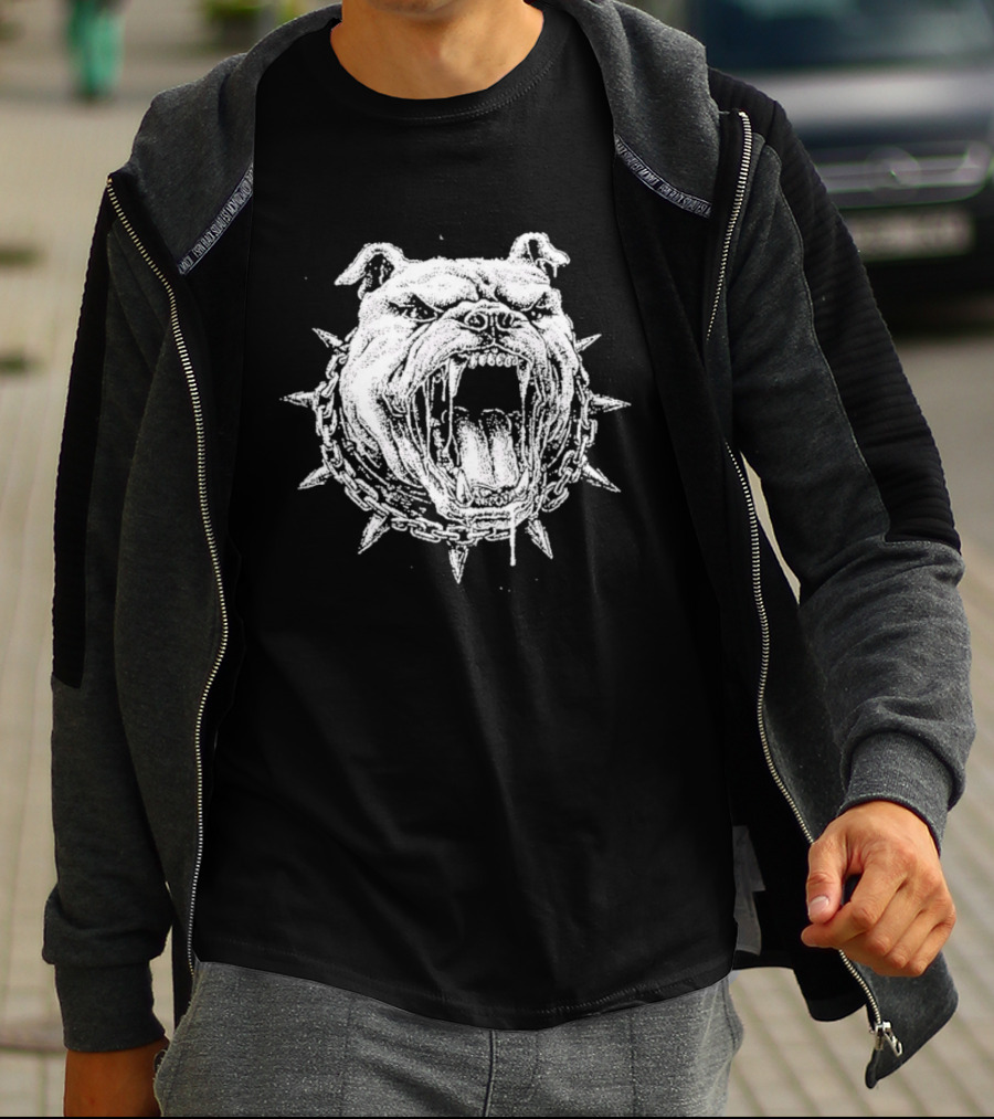 Aggressive Bulldog Head Spiked Collar Fierce Canine T-Shirt