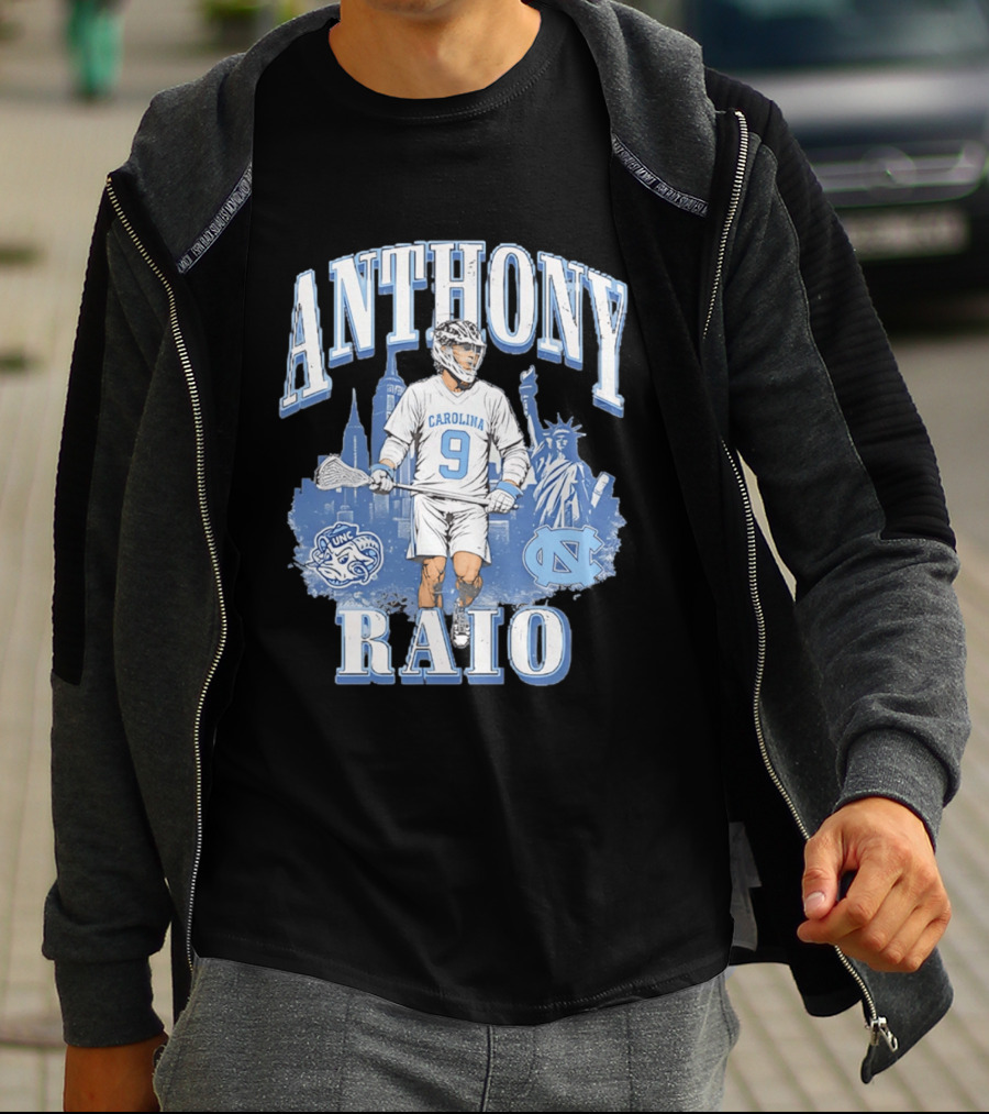 Anthony Raio Carolina 9 Lacrosse UNC Skyline Statue NYC T-Shirt