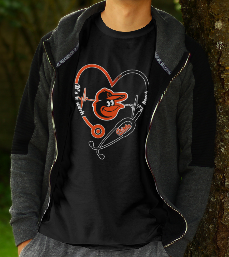 Baltimore Orioles Heartbeat Stethoscope Work Of Heart T-Shirt
