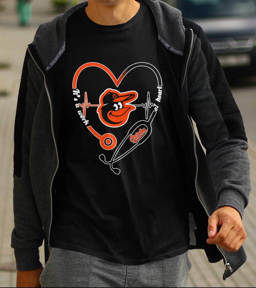 Baltimore Orioles Heartbeat Stethoscope Work Of Heart T-Shirt