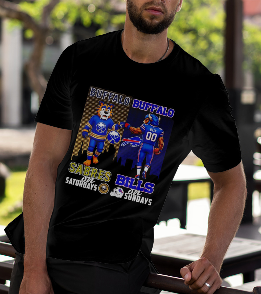 Buffalo Sabres Saturdays And Buffalo Bills Sundays City Skyline T-Shirt