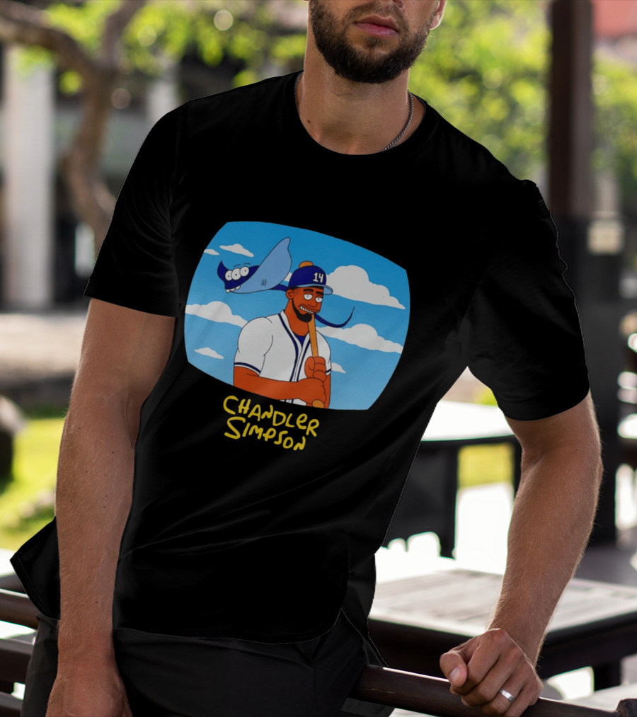 Chandler Simpson Tampa Bay Cartoon Baseball Player With Ray And Clouds T-Shirt