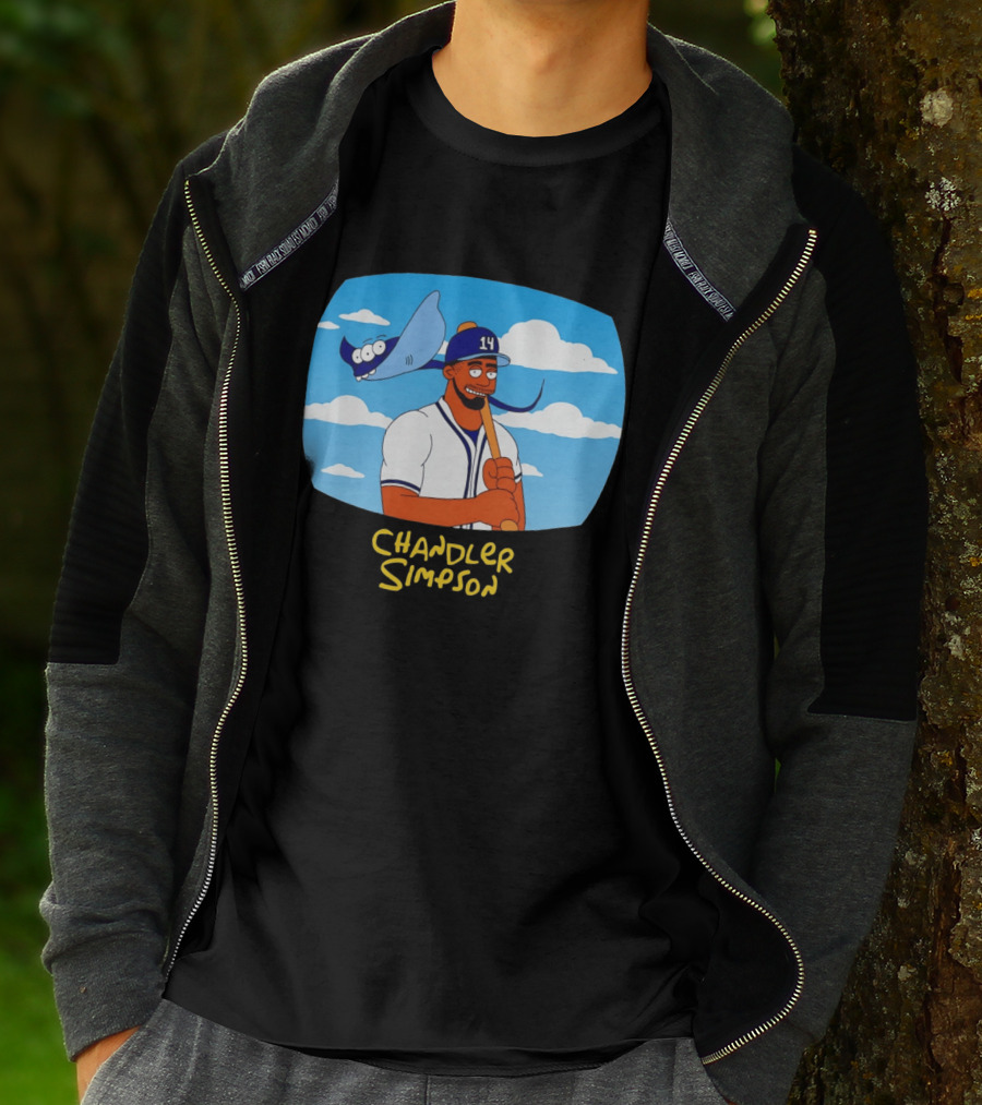 Chandler Simpson Tampa Bay Cartoon Baseball Player With Ray And Clouds T-Shirt