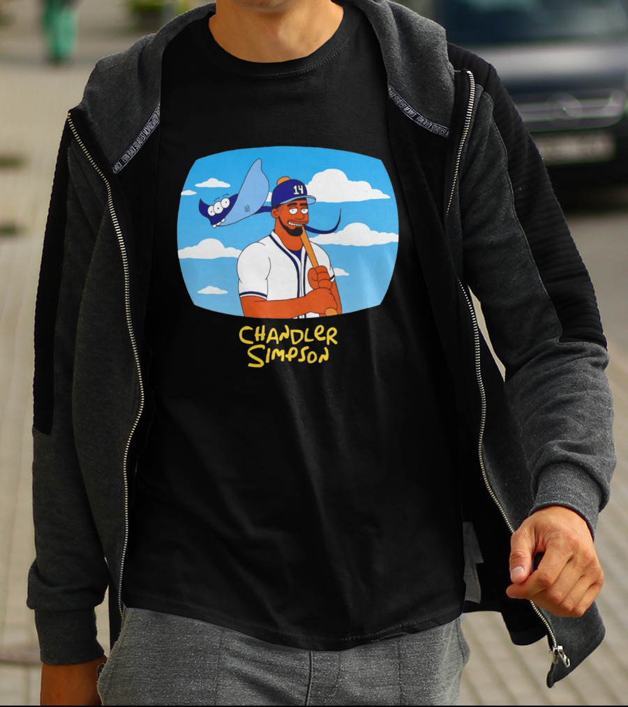 Chandler Simpson Tampa Bay Cartoon Baseball Player With Ray And Clouds T-Shirt