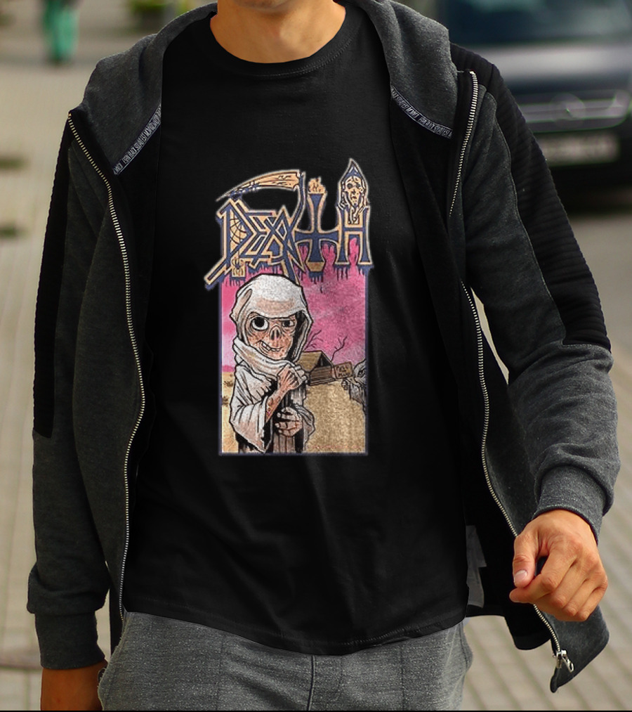 Death Leprosy Album Cover Art Skeleton Monk Desert Scene T-Shirt