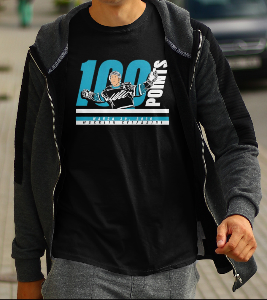 Macklin Celebrini 100 Points San Jose Sharks NHL March 30 2026 T-Shirt