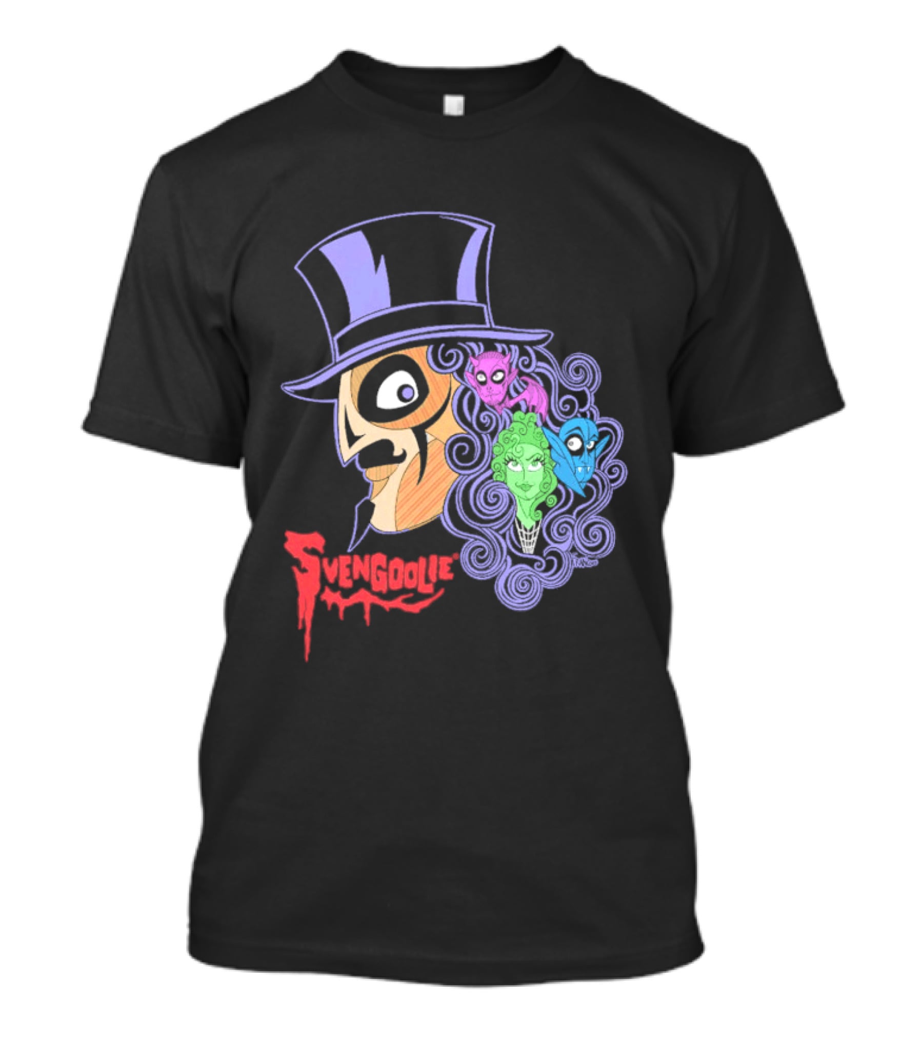 Svengoolie Cartoon Ghoul Faces And Purple Top Hat T-Shirt