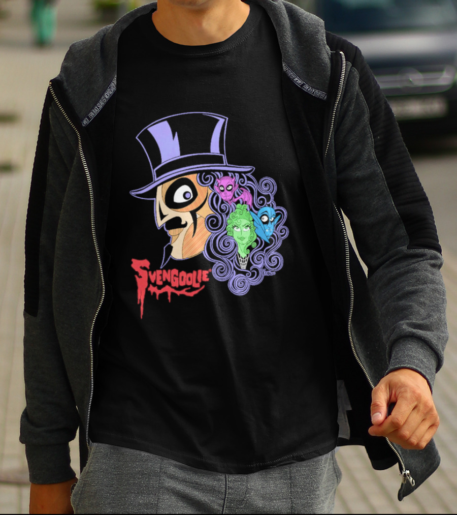 Svengoolie Cartoon Ghoul Faces And Purple Top Hat T-Shirt