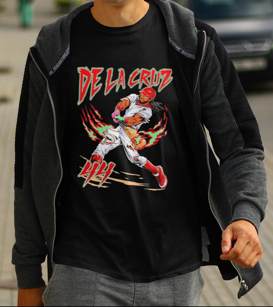 Elly De La Cruz 44 Cincinnati Reds Blazing Baseball Player Action T-Shirt