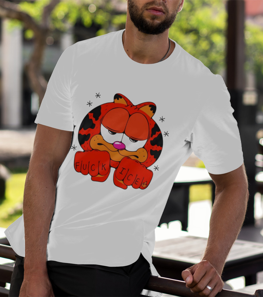Orange Cat Garfield Meme Fuck Ice Hand Tattoos T-Shirt