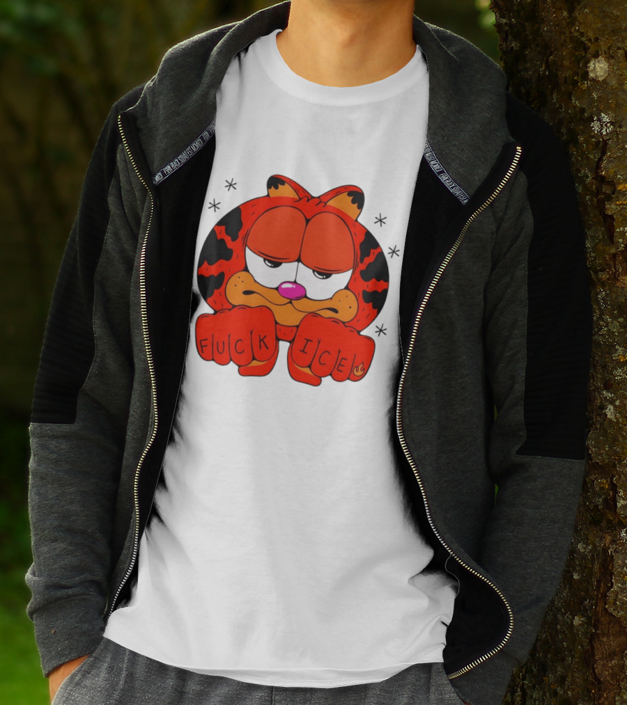 Orange Cat Garfield Meme Fuck Ice Hand Tattoos T-Shirt