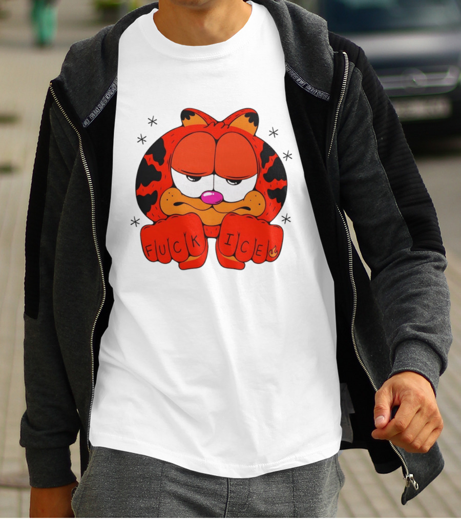 Orange Cat Garfield Meme Fuck Ice Hand Tattoos T-Shirt