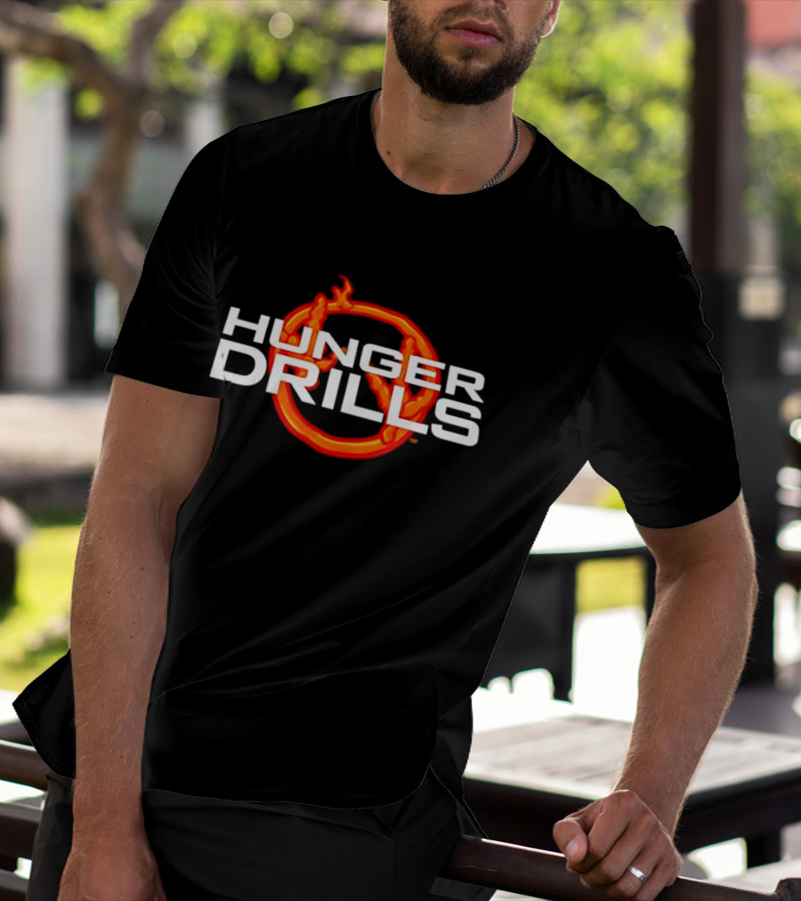 Hunger Drills Exercise Program Flaming Circle T-Shirt
