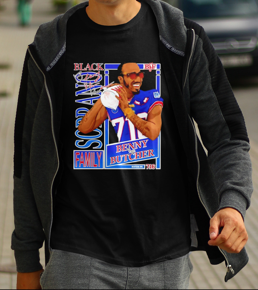 Benny The Butcher Black Soprano Family Buffalo Bills 716 Montana Ave T-Shirt