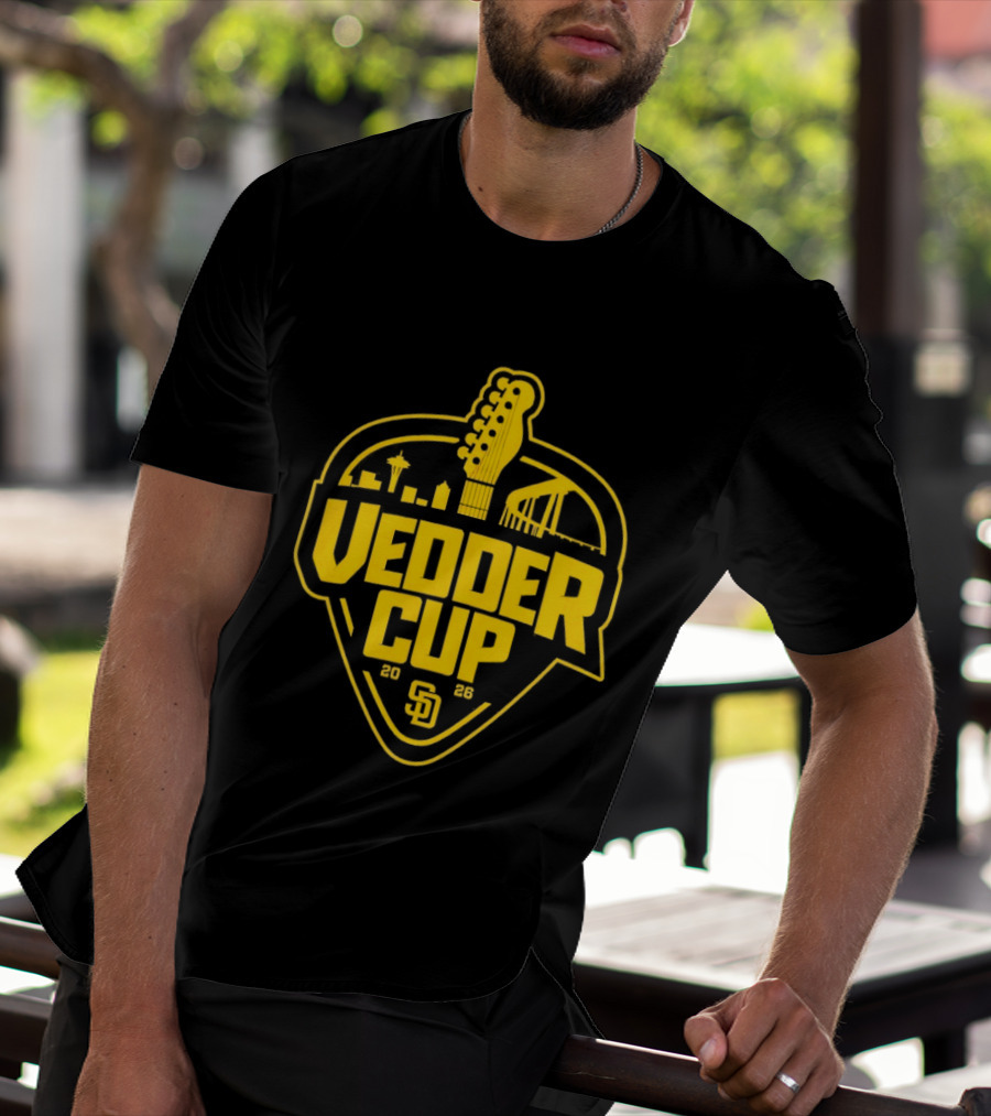 San Diego Padres 2026 Vedder Cup SD Baseball Event City Skyline Guitar T-Shirt