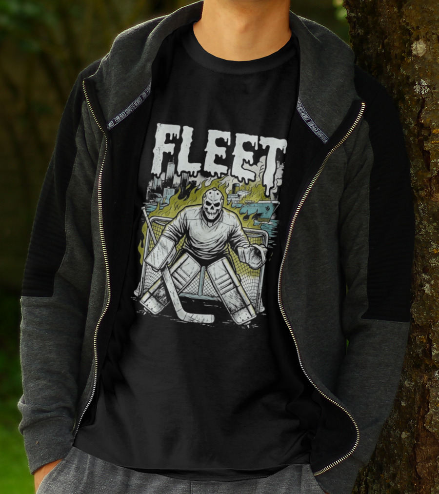Boston Fleet Hockey Skull Goalie Flames T-Shirt