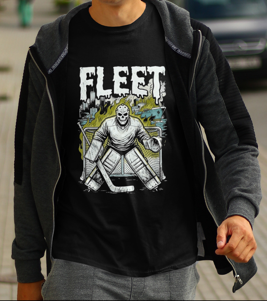 Boston Fleet Hockey Skull Goalie Flames T-Shirt