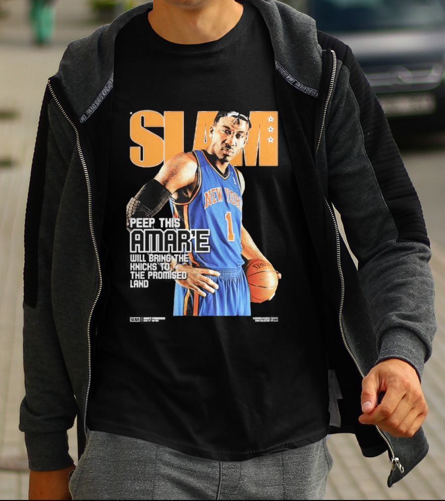 Slam Hardwood Classics Amare Stoudemire Peep This Amare Will Bring The Knicks To The Promised Land New York Knicks T-Shirt