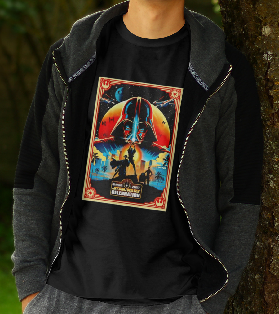 Star Wars Celebration Los Angeles 2027 50th Anniversary Darth Vader Millennium Falcon TIE Fighters X Wings T-Shirt